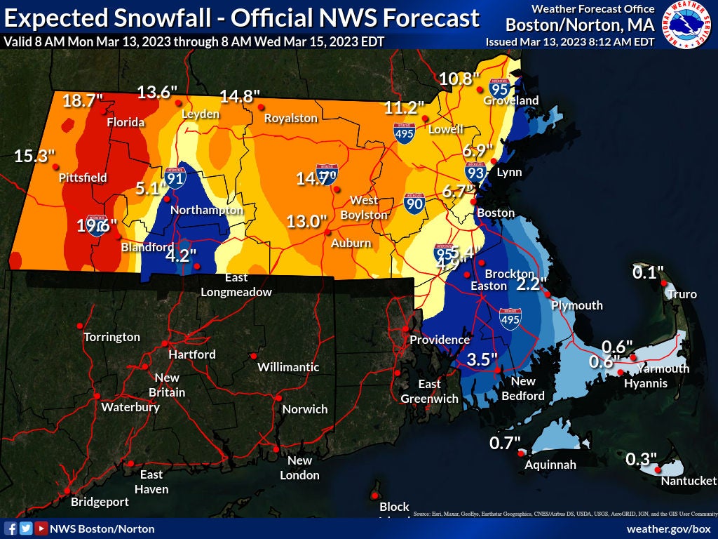 Map of expected snowfall 