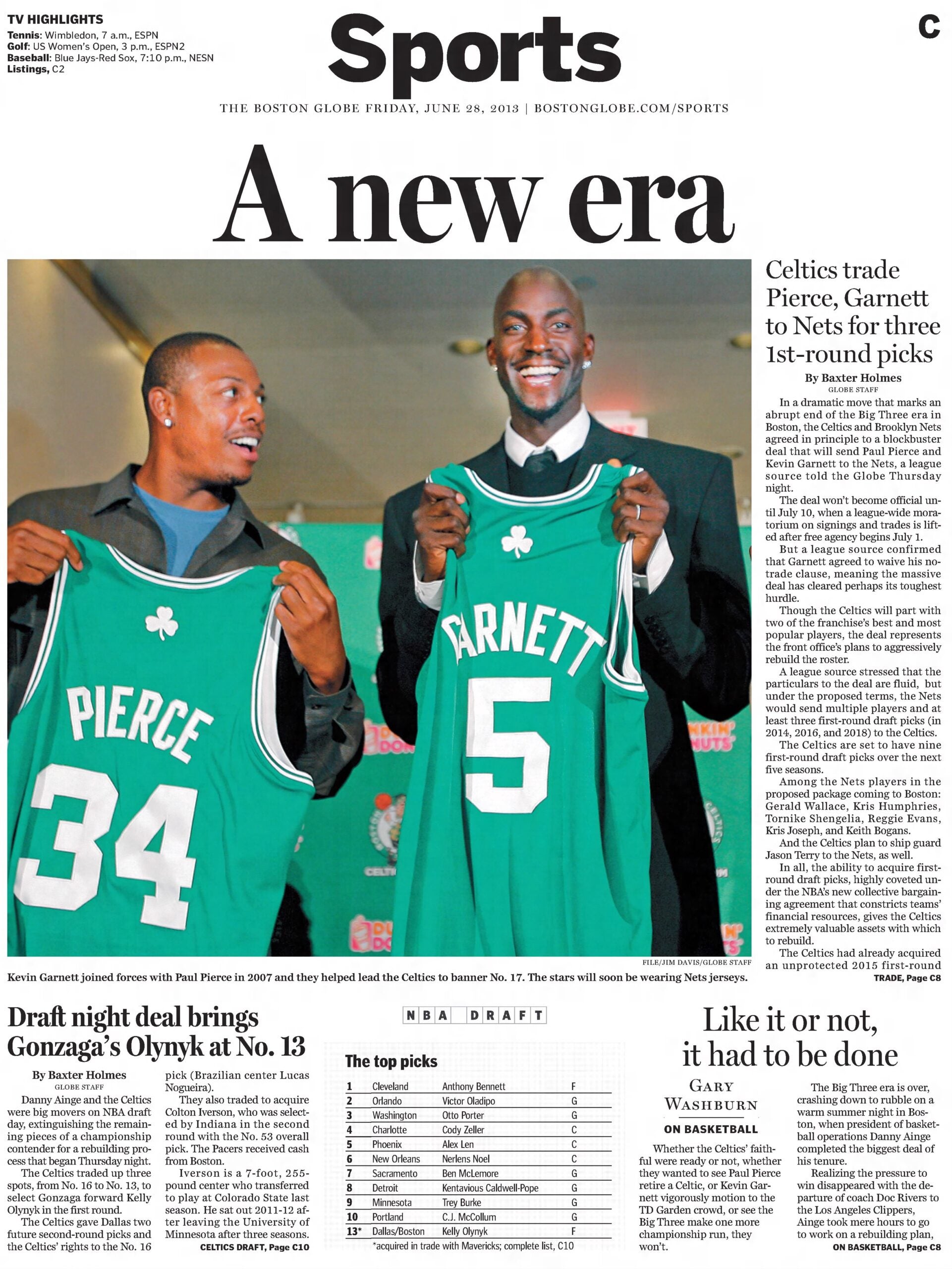 Celtics Nets intercambian 2013 Boston Globe Garnett Pierce