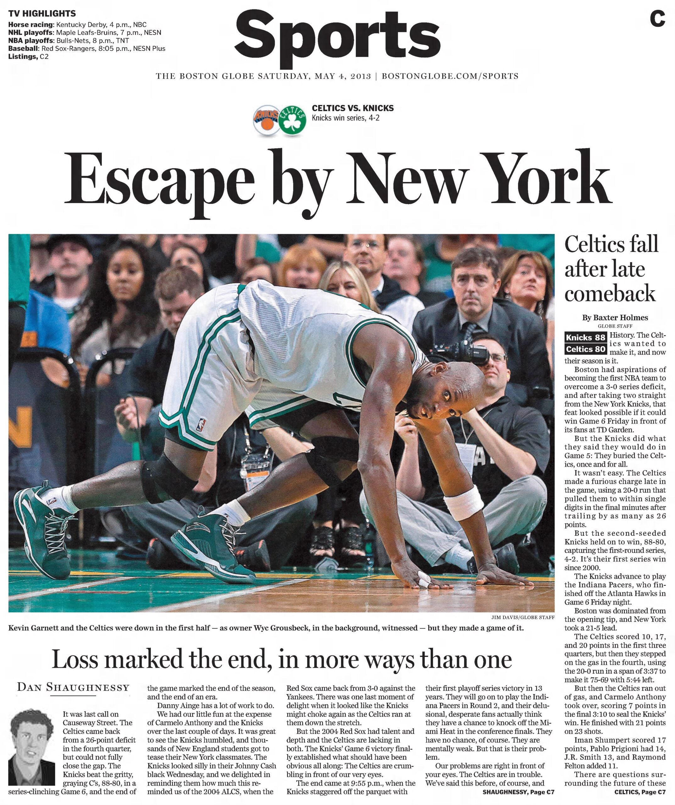 Celtics Knicks 2013 Boston Globe